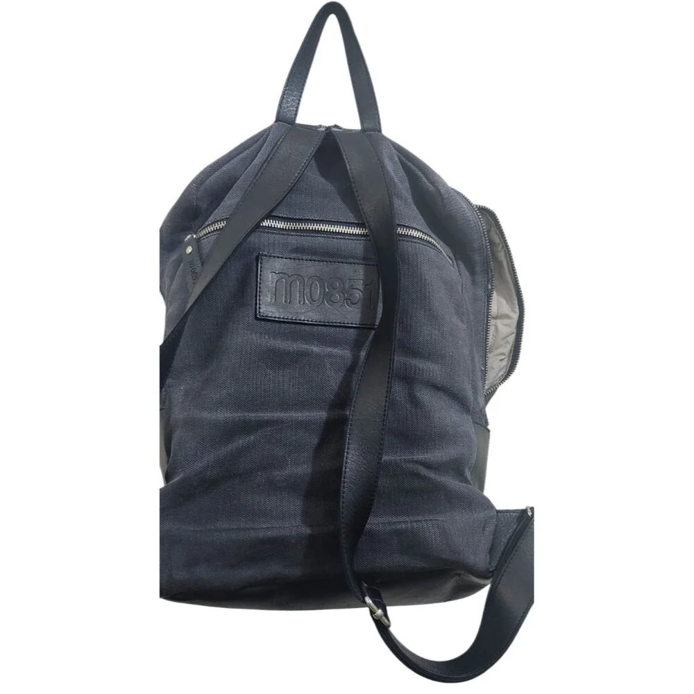 M0851 Leather & Canvas Backpack Black/ Blue